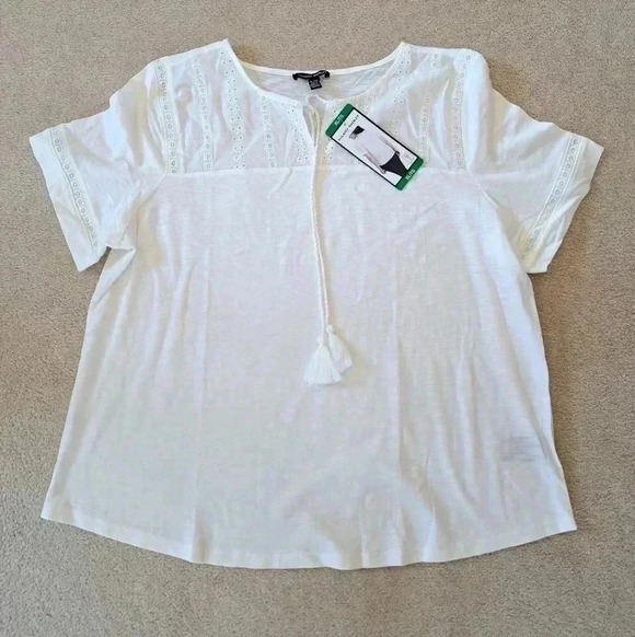 ❤️ Hilary Radley White Top Slub Knit XL Short Sleeved  Eyelet Women's Shirt - Picture 11 of 11